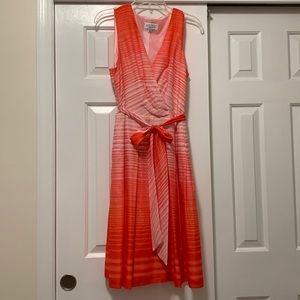 Kasper Red/Coral/Pink sleeveless midi dress